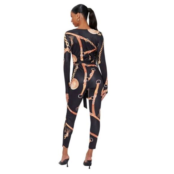 SHEIN Tall Chain Print Belted Skinny Jumpsuit - Picture 2 of 7